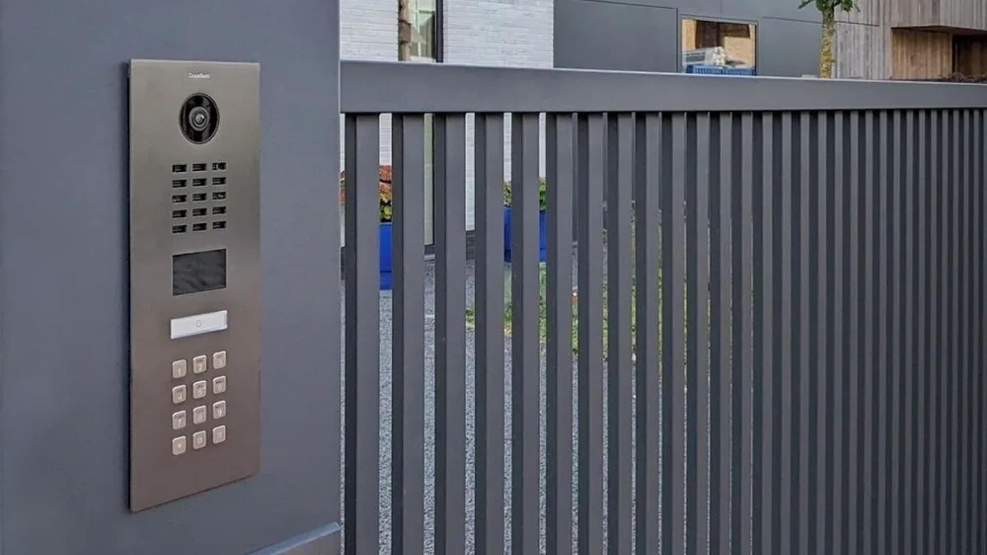 DoorBird video intercom installed on an automated gate